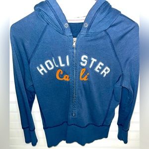 Hollister Blue 3/4 Sleeve Hoodie With Zipper ❤️Size Large